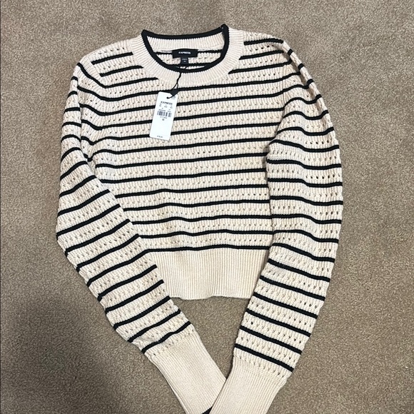 Express Sweaters - Express Cream and Black Crew Neck Sweater